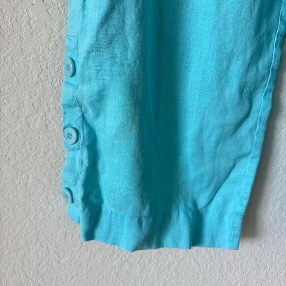 Maternity 100% Linen Aqua Blue Cropped Pants Size L Elastic Waist Cargo Coastal - Picture 3 of 7